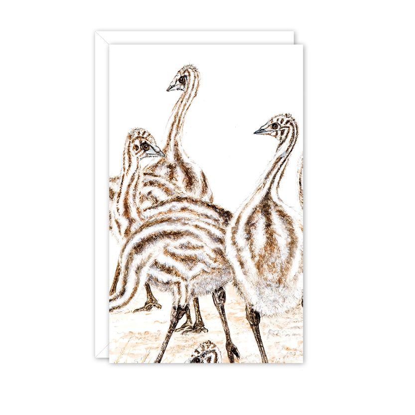 Small Card: Emu Chicks: Kraft Brown