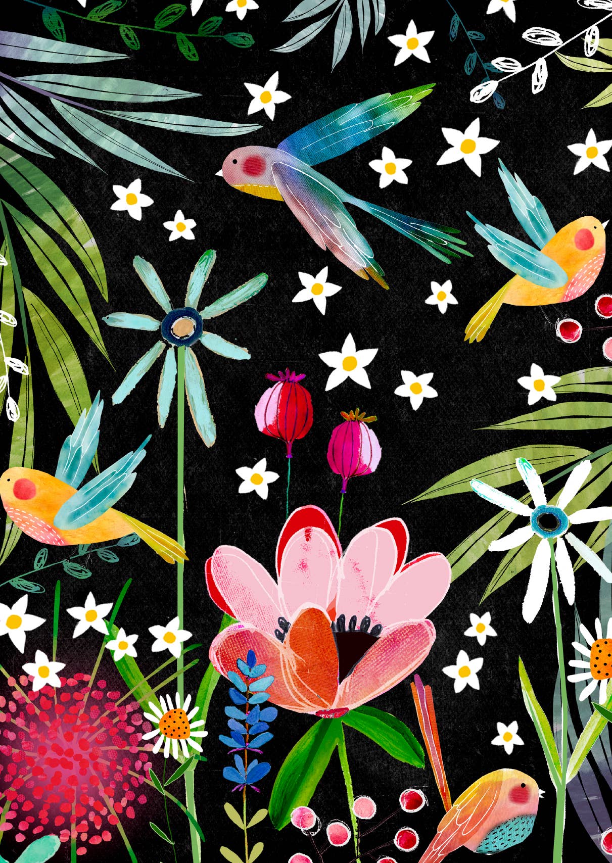 Black Spring Floral POSTCARD