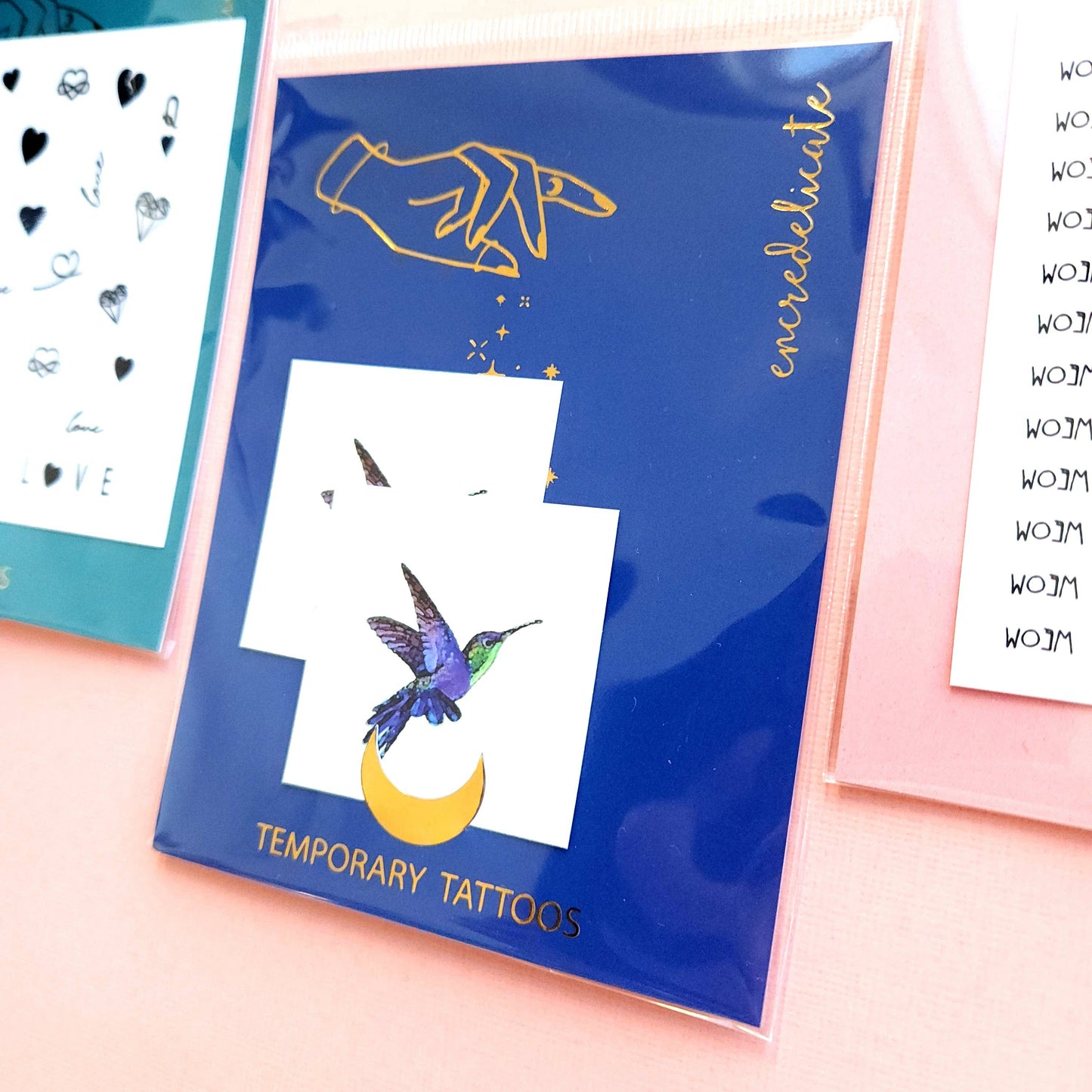 Colorful hummingbird temporary tattoo (set of 2)