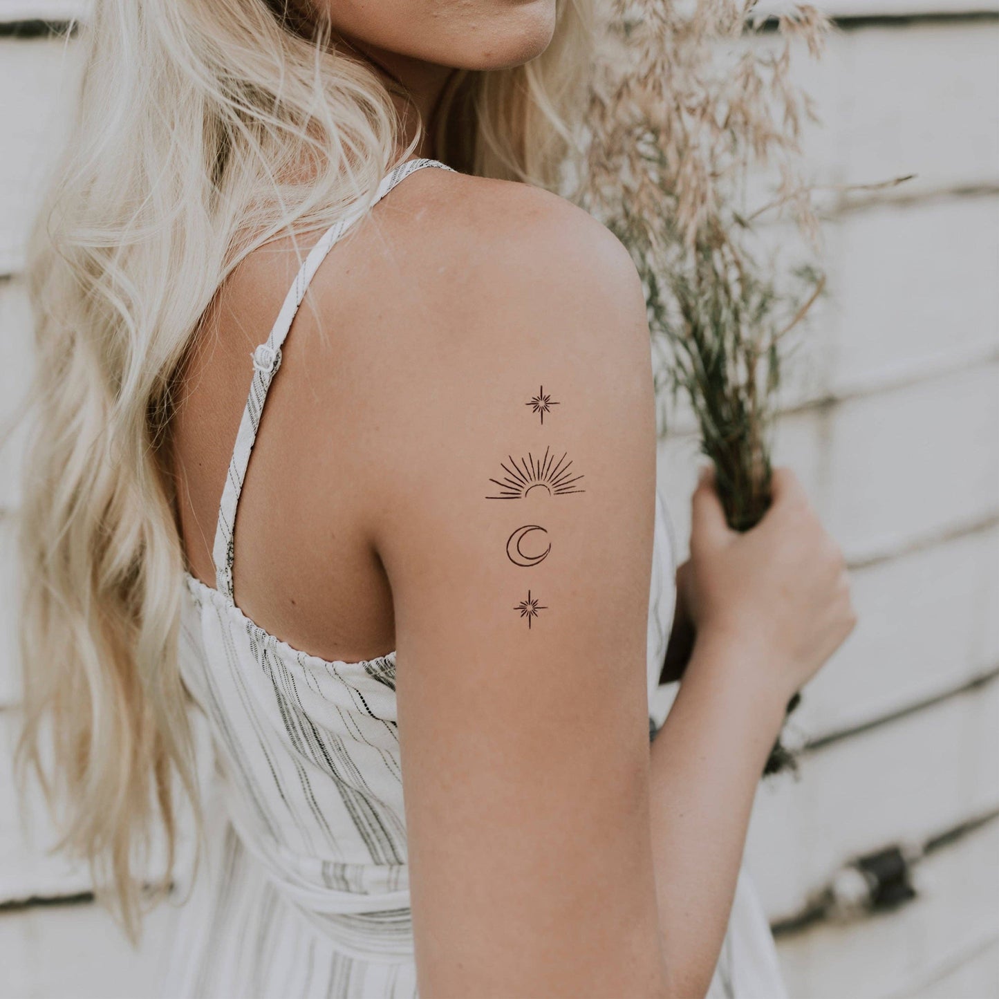 Moon, stars and sun temporary tattoo