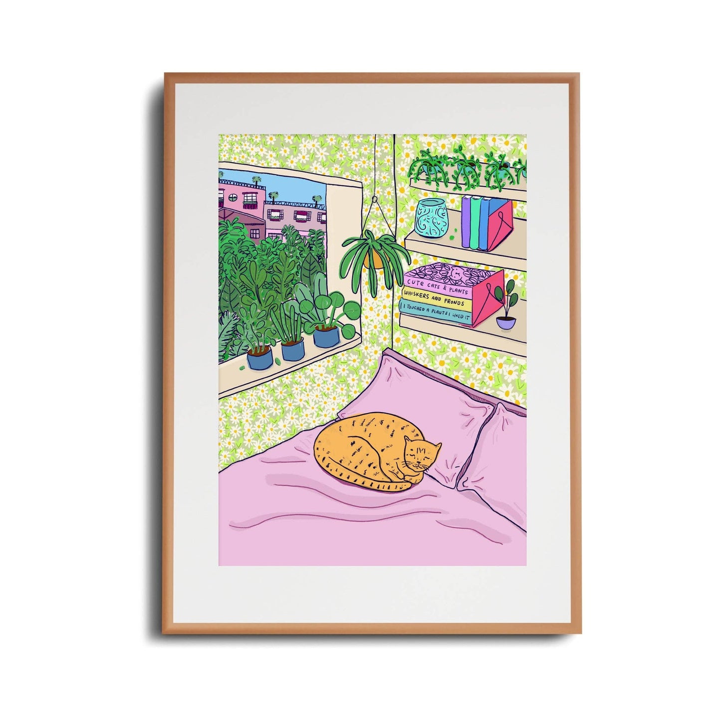 Cat On Bed - Art Print: A3