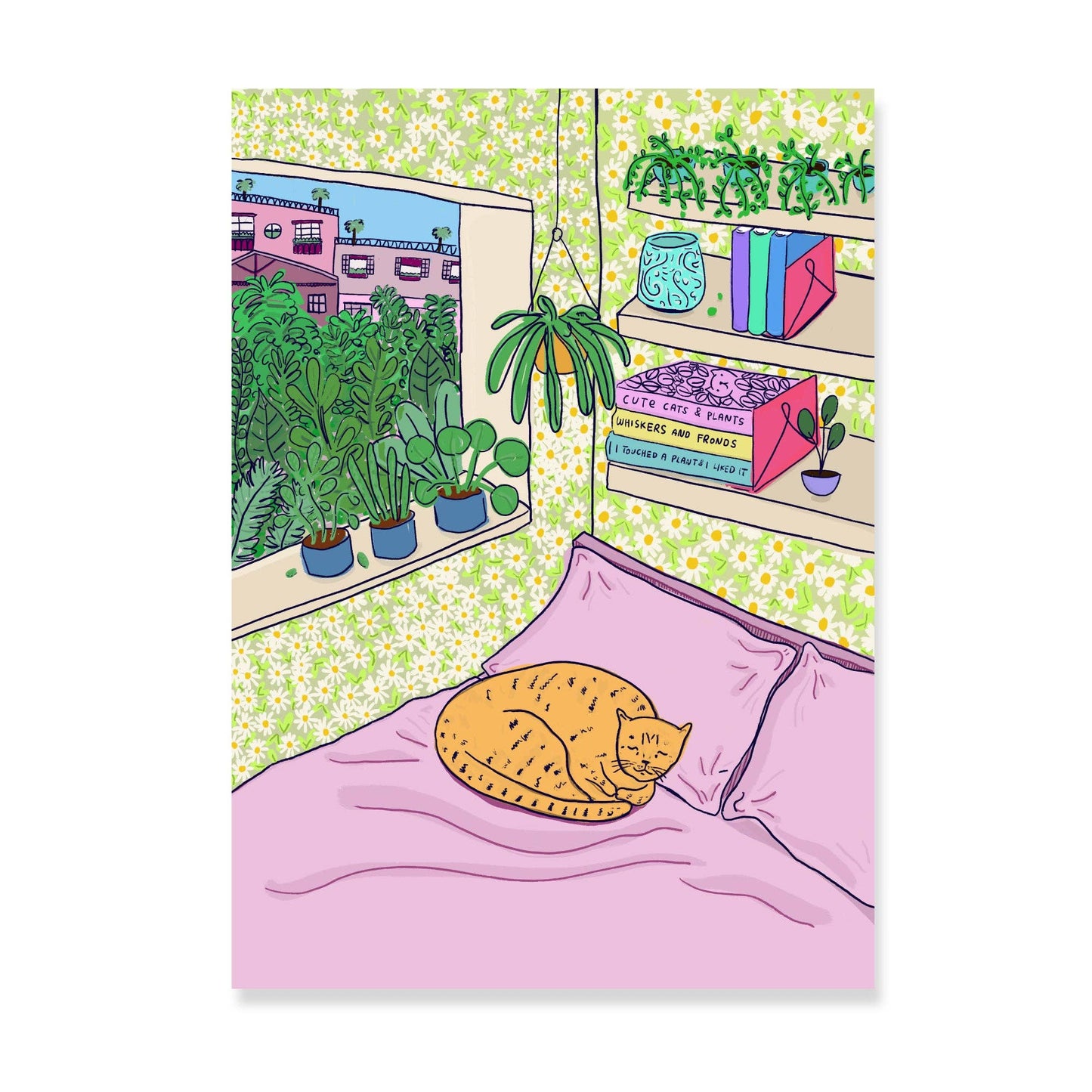 Cat On Bed - Art Print: A3