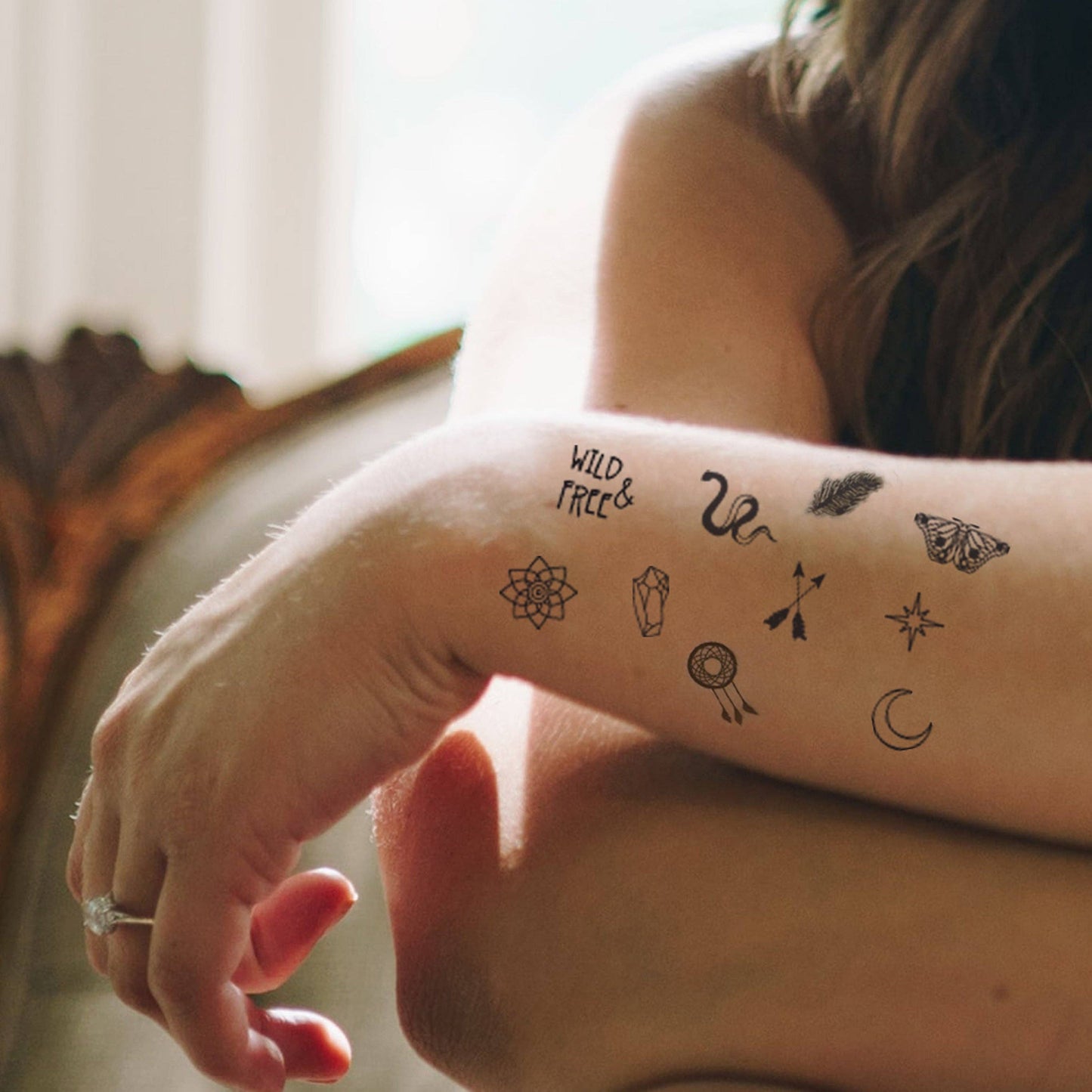 Moon, Snake, Stars, Papil Mini Temporary Tattoos Set