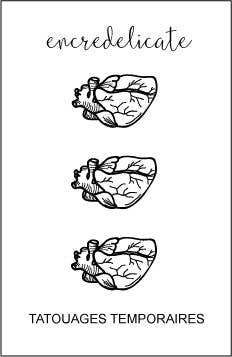Small temporary anatomical heart tattoo in black (set of