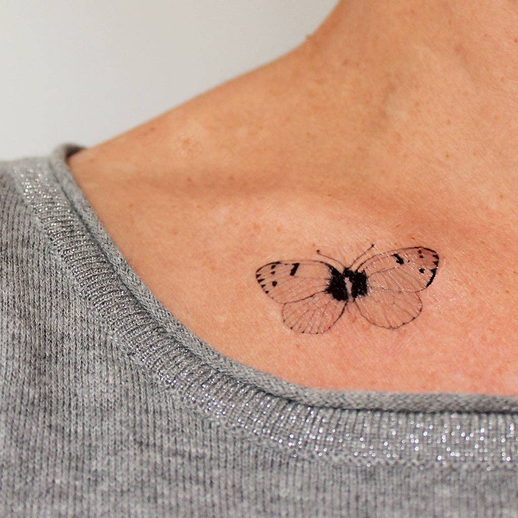 Realistic butterfly temporary tattoo in black (set of 3)
