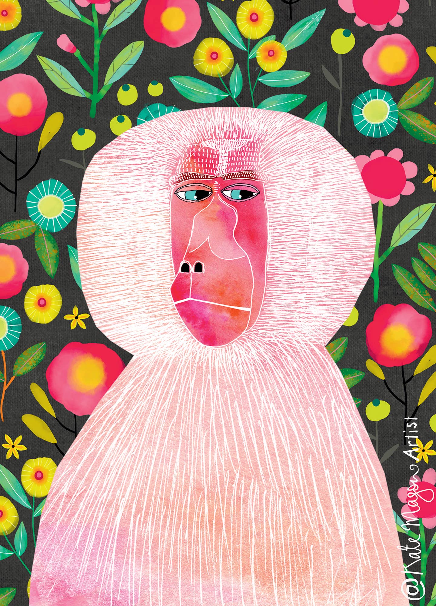 Baboon Floral POSTCARD