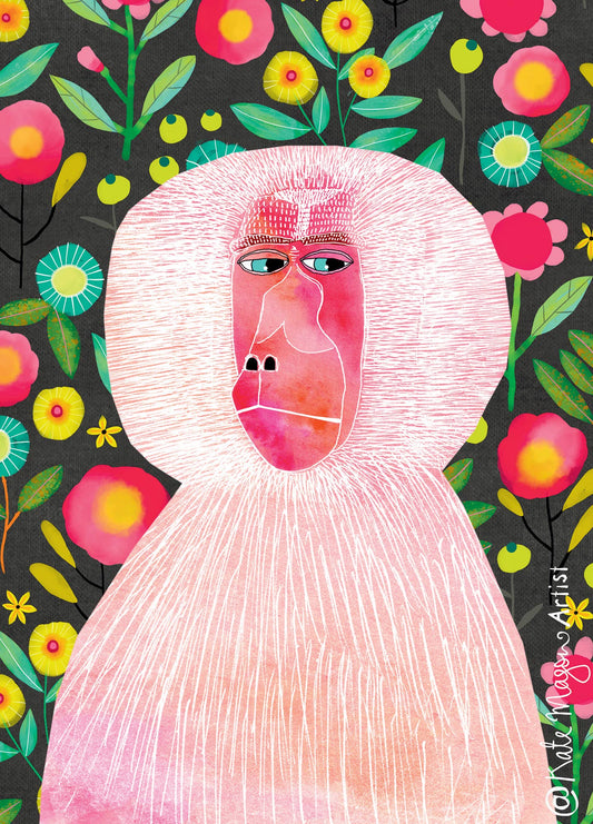 Baboon Floral POSTCARD