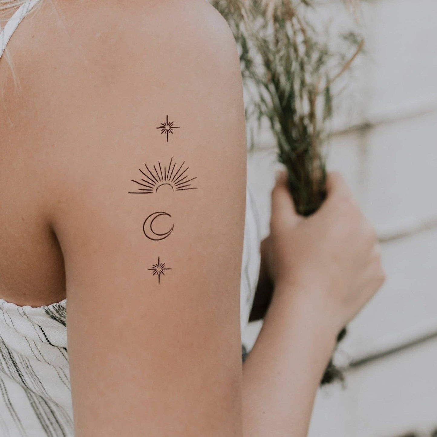 Moon, stars and sun temporary tattoo