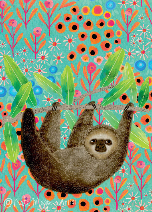 Sloth Floral POSTCARD