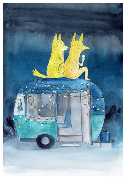 Camping Dingoes Print: A3