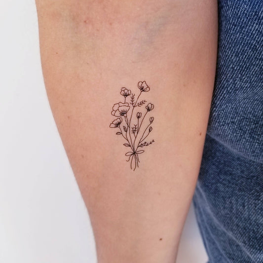 Temporary tattoo bouquet of wild flowers (set of 2)