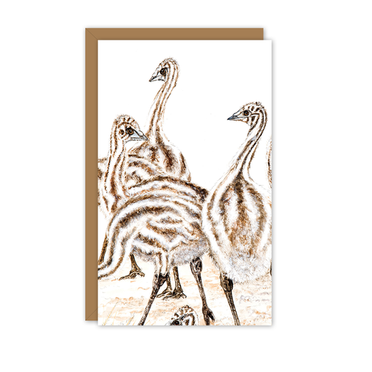 Small Card: Emu Chicks: Kraft Brown