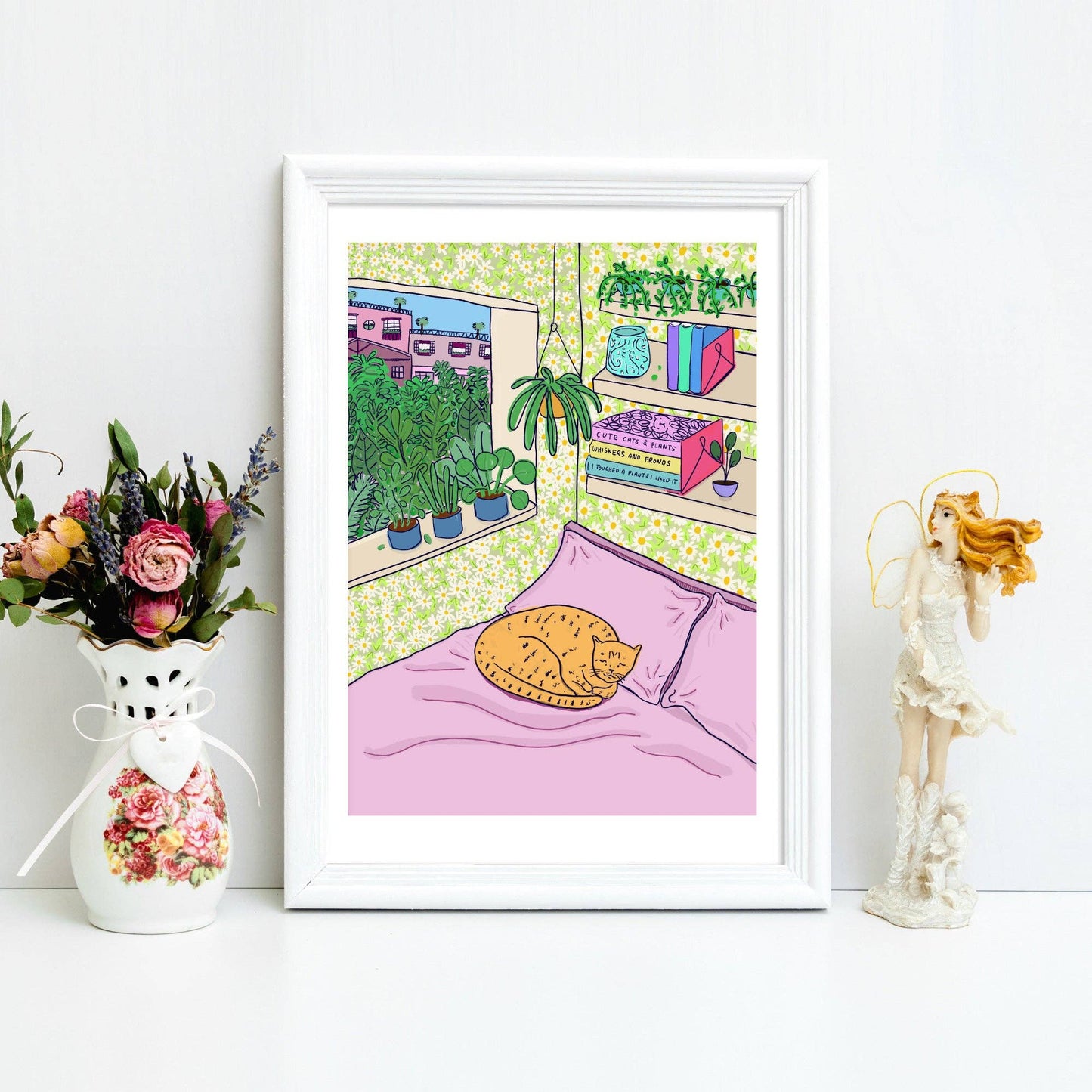 Cat On Bed - Art Print: A3