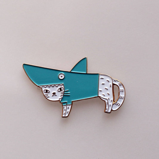 Shark Cat Enamel Pin: Orange