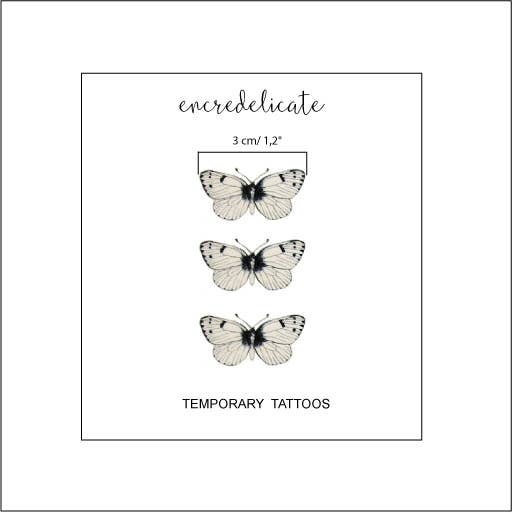 Realistic butterfly temporary tattoo in black (set of 3)