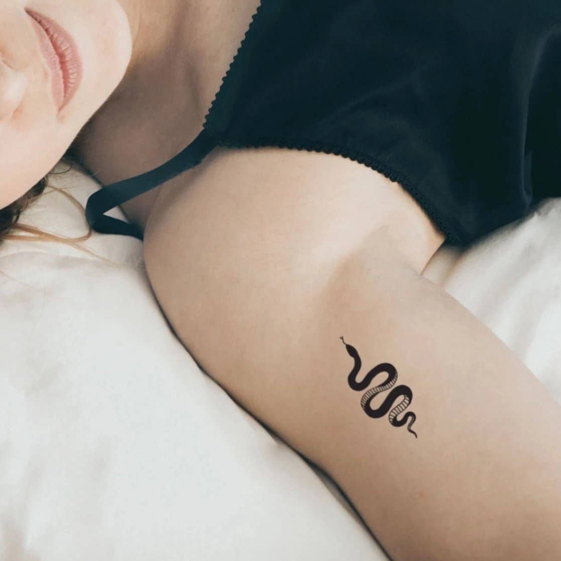 Small black snake temporary tattoo for women or men (