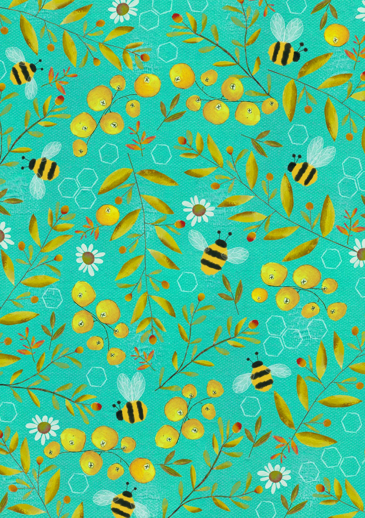 Aqua Bee Berries POSTCARD