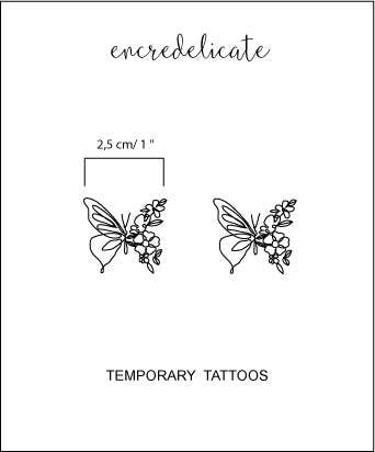 Butterfly flower temporary tattoo (set of 2)