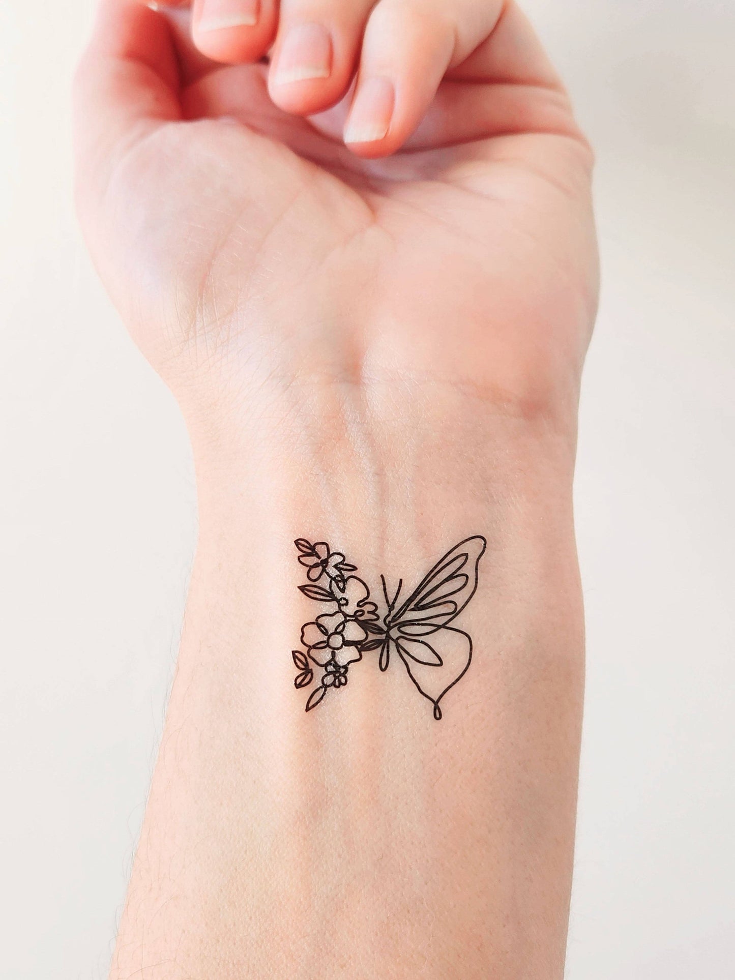 Butterfly flower temporary tattoo (set of 2)