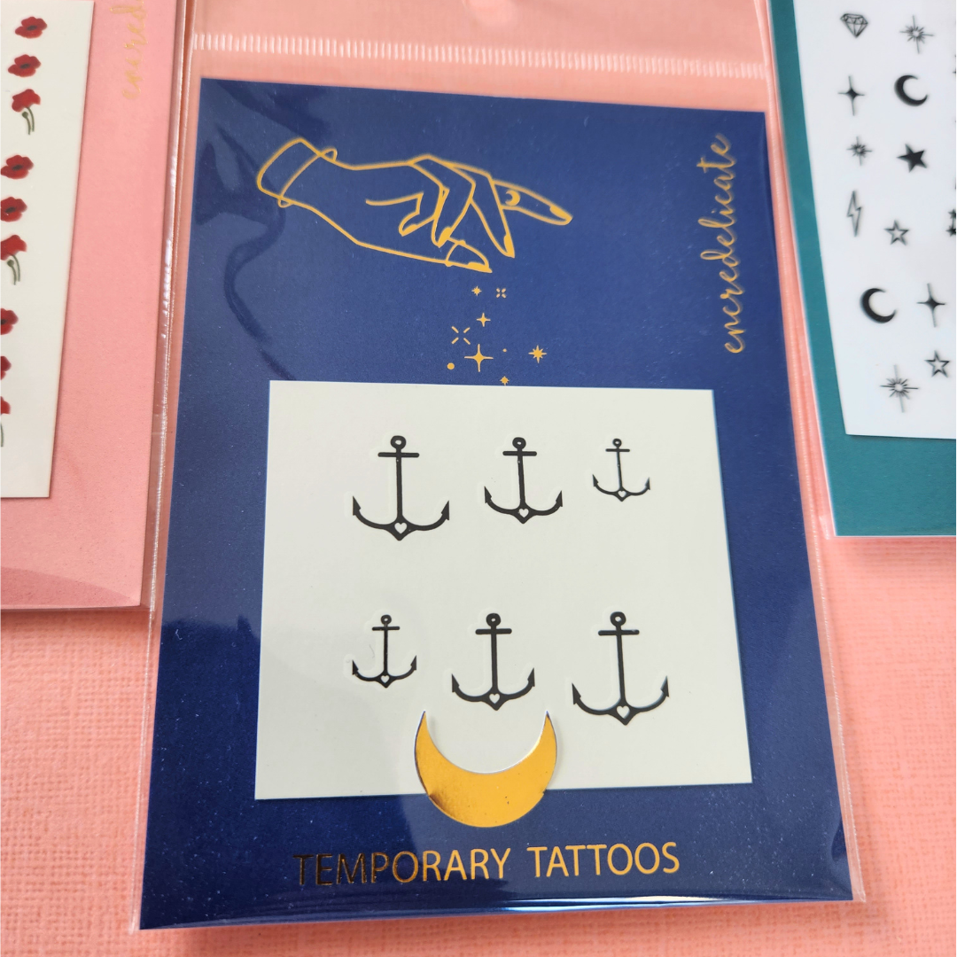 Anchor temporary tattoo with small heart (2 sets of 3)