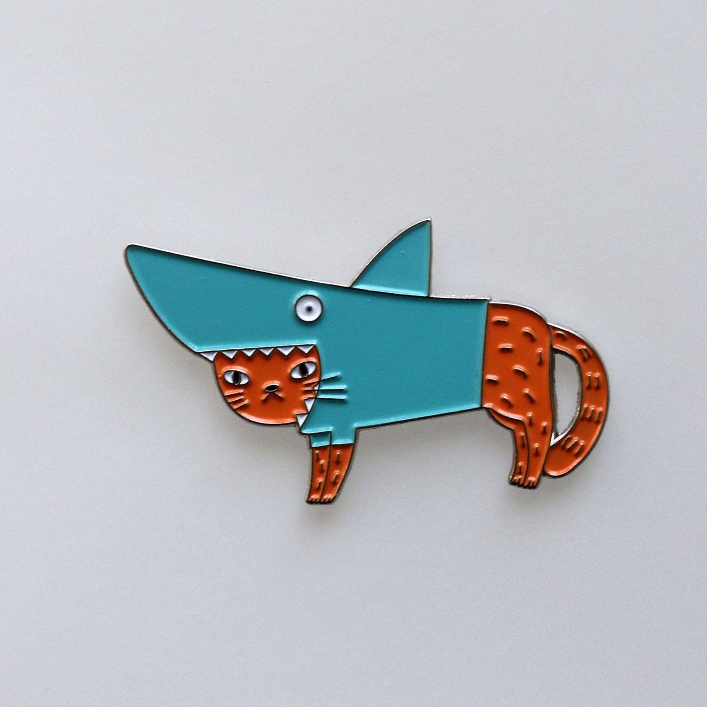 Shark Cat Enamel Pin: Orange