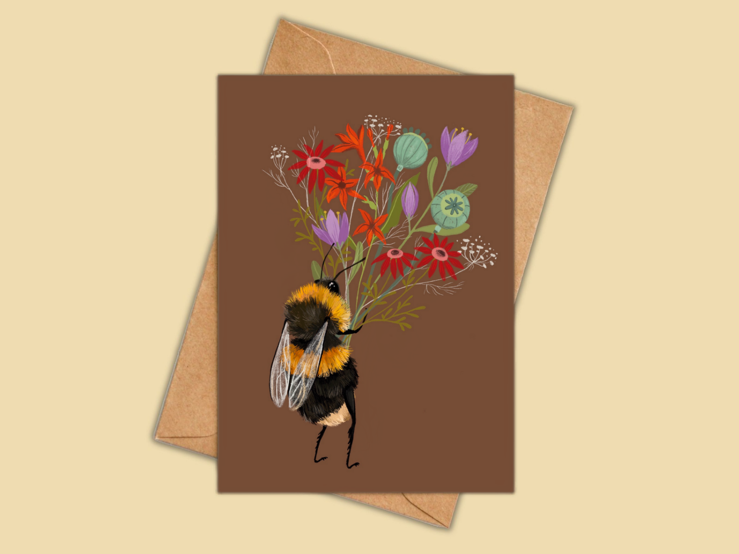 Greeting Card - Bee with a Posy
